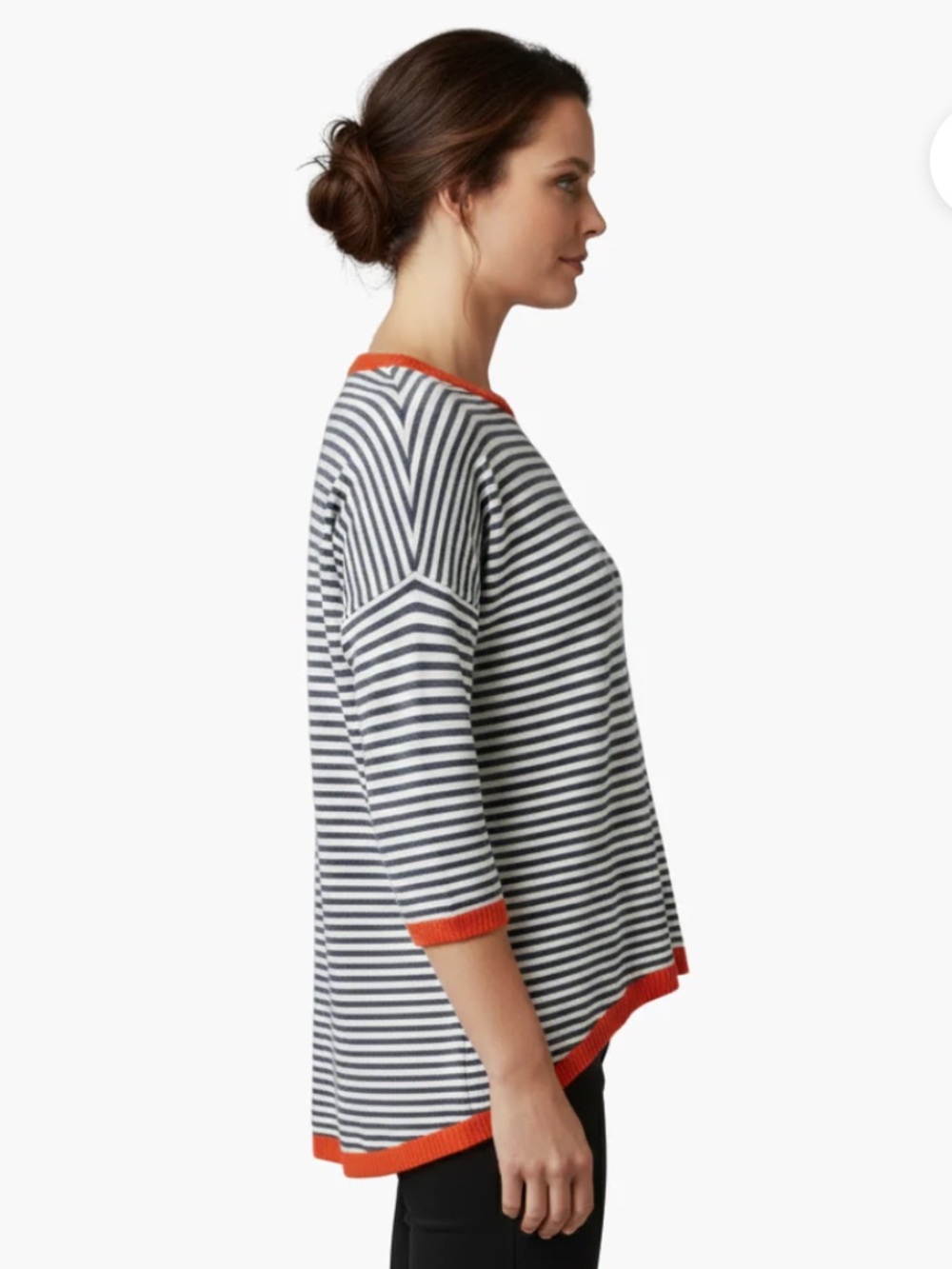 Striped artsy casual asymmetrical Black &White long sleeve crew neck Sweater - Picture 2 of 12